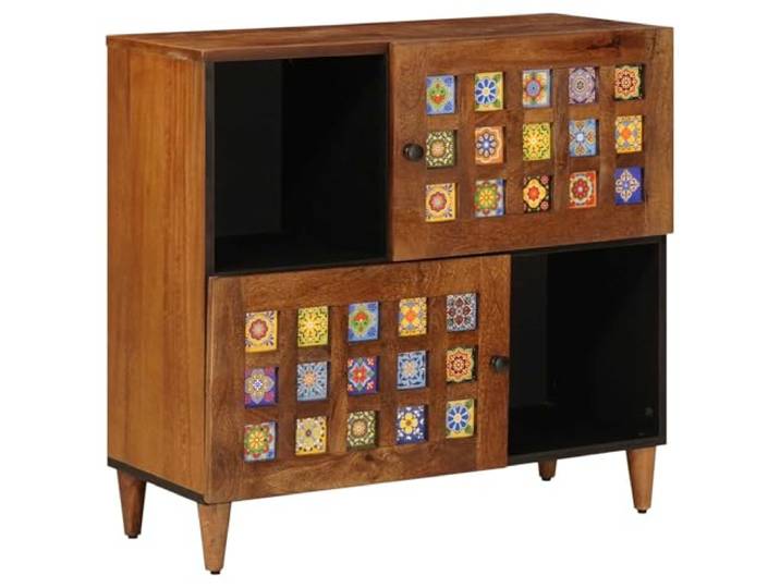 Sideboard mit Stauraum Walnuss 80 x 33 x 75 cm Massivholz Mango Minimalistisches Design, Mangoholz-Rahmen, Scharniertüren, Knopfgriffe, MDF-Rückseite, Esszimmer, Wohnzimmer