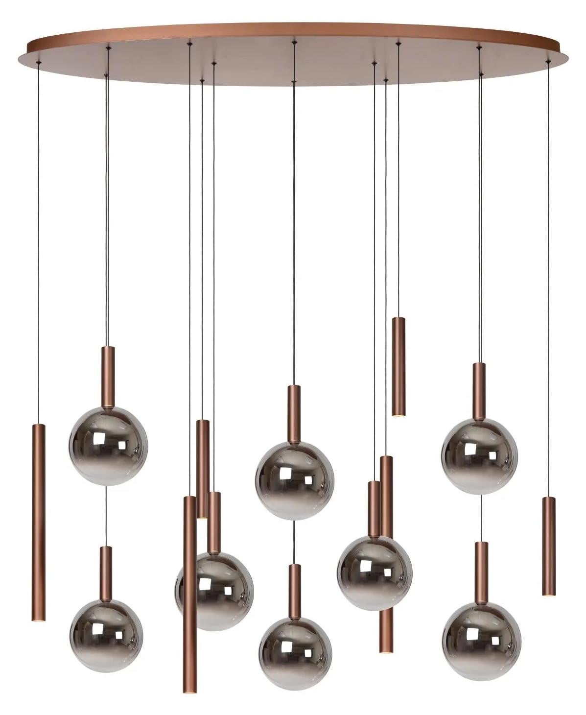 Lucide Jasmine Design vide hanglamp koper - 14-lichts - Dimbare LED - Hoogte verstelbaar