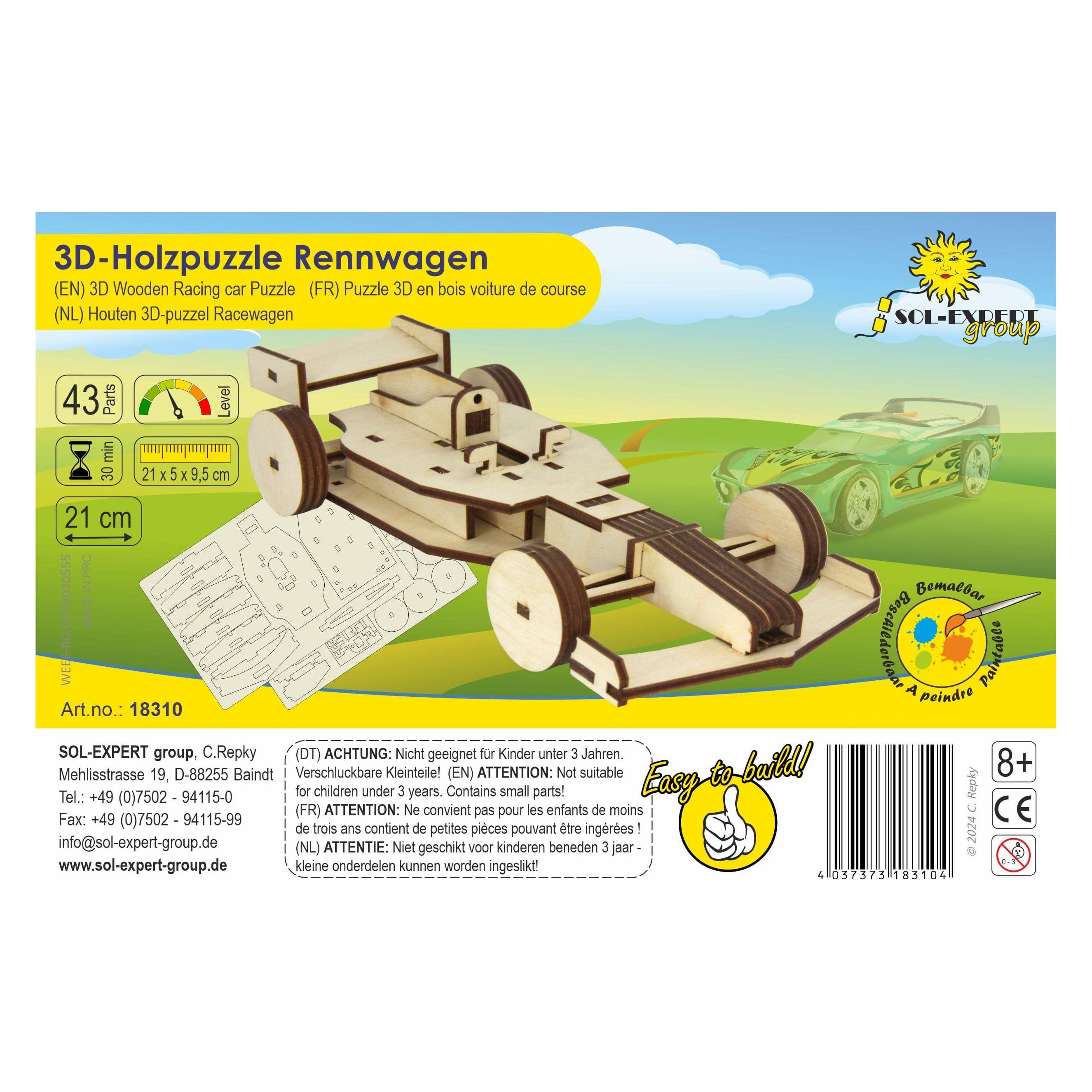 Sol-Expert 3D Holz Puzzle Rennwagen (18310)