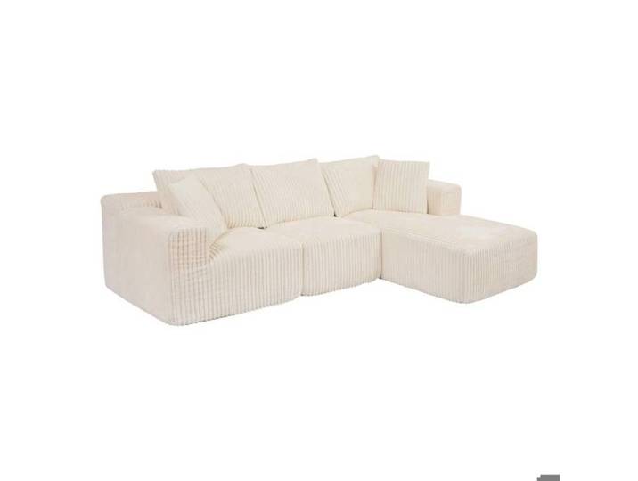 Canapé d'Angle Solka 3 Places 254x164x78 cm Côtelé Ivoire - Atmosphera Créateur d'intérieur