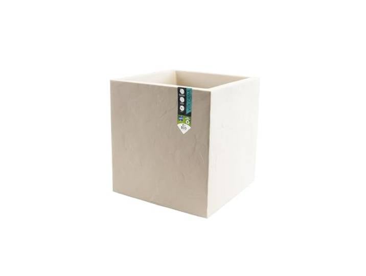 EDA - Pot Carré 40 cm Volcania 31 L - Décor Imitation Pierre - Utilisable à l'Intérieur et à l'Extérieur - Zone de Rétention d'eau pour Limiter l'Arrosage - 39\,5 x 39\,5 x 43\,5 cm - Beige Calcaire