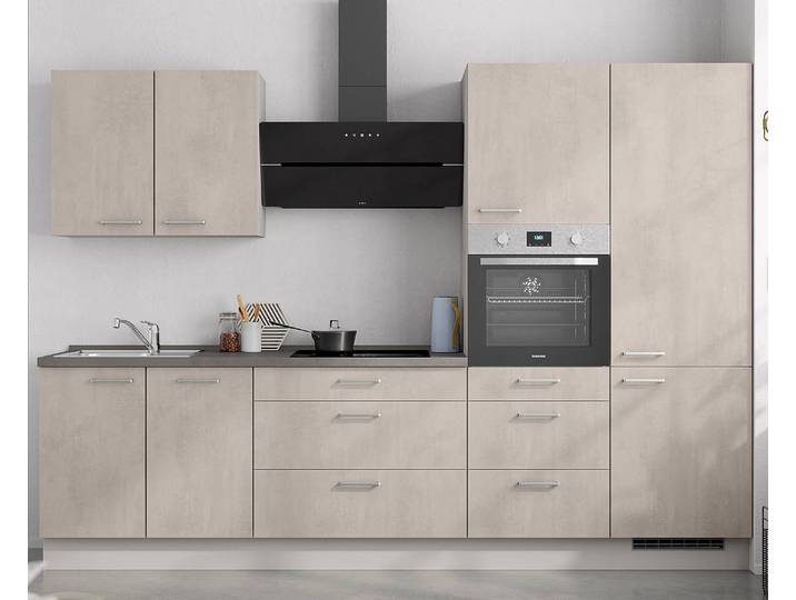 Küchenzeile High-Line Riva Kombi D 300cm Ausrichtung rechts Grau/Beton Hell AEG