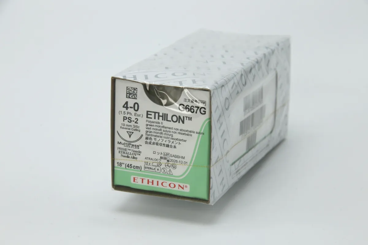 Ethicon Nahtmaterial ETHILON grün monofil, 4-0, mit Nadel PS2, 45cm Faden (1 Dtz.), nicht resorbierbar G667G