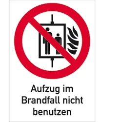 Aufkleber Aufzug im Brandfall nicht benutzen ISO 7010, Kombischild, Folie, 131x185 mm
