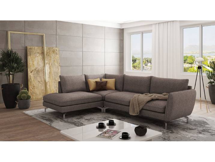 S-Style Möbel Ecksofa Benita mit Silber Metall Füßen, Ottomane links oder rechts bestellbar, mit Wellenfederung