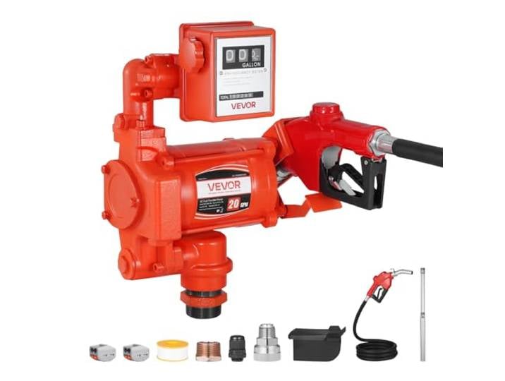 VEVOR Pompe Transfert Carburant 230 V CA Pompe Transfert Diesel Électrique 76 L/min\, avec Débitmètre\, Pistolet Carburant Arrêt Auto\, Tuyau de Refoulement\, pour Essence\, Kérosène\, Biodiesel\, Éthanol