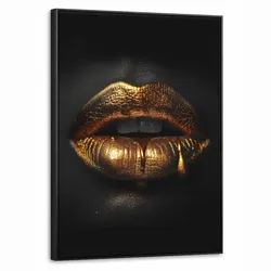 LEINWAND Bilder mit Rahmen - Frau - Porträt - Lippen - Gold - Schwarz - 50x70
