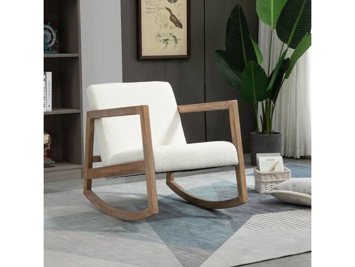 Fauteuil à bascule fauteuil inclinable avec structure en bois rembourré style lounge en bois d'hévéa blanc crème
