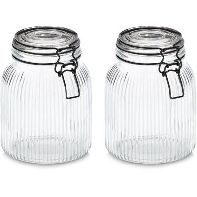 Vorratsglas ZELLER PRESENT "mit Bügelverschluss, 2-tlg.", transparent (transparent, schwarz), H:17,4cm Ø:12,8cm, Glas, Metall, Lebensmittelaufbewahrungsbehälter, luftdicht, schützt vor Feuchtigkeit, 1400 ml