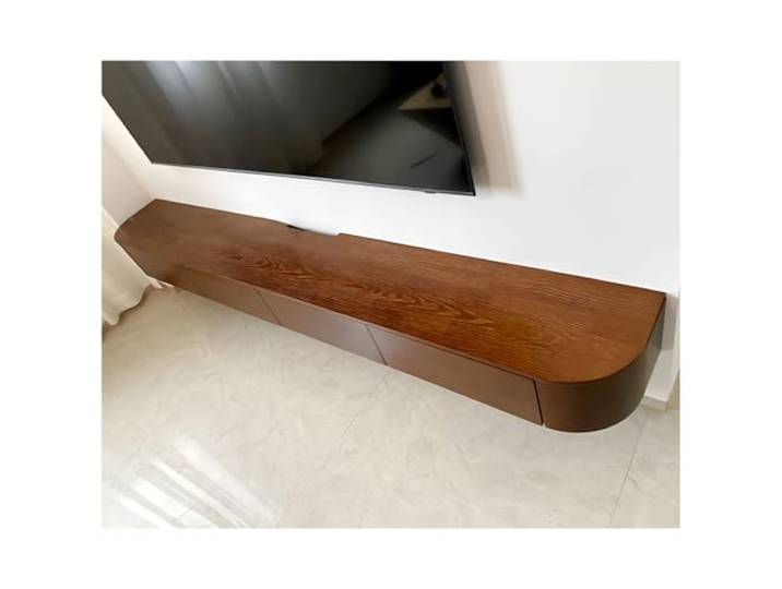 ATHOMASM Wandmontierter TV-Schrank, TV-Regal aus Massivholz, mit Stauraum und Schubladen, schwebendes TV-Board, Moderner TV-Ständer, TV-Einheit, Medienkonsole für Wohnzimmer(Brown,220cm)