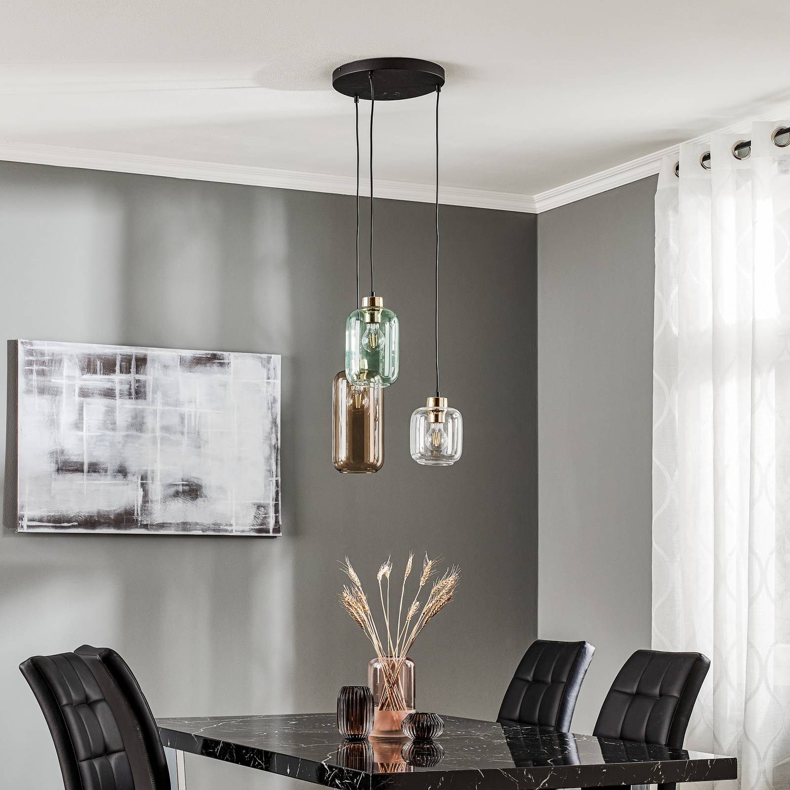 Lampa wisząca szklana Marco Green TK Lighting, możliwość ściemniania, przezroczysty / transparentny, salon / jadalnia, szkło, nowoczesny