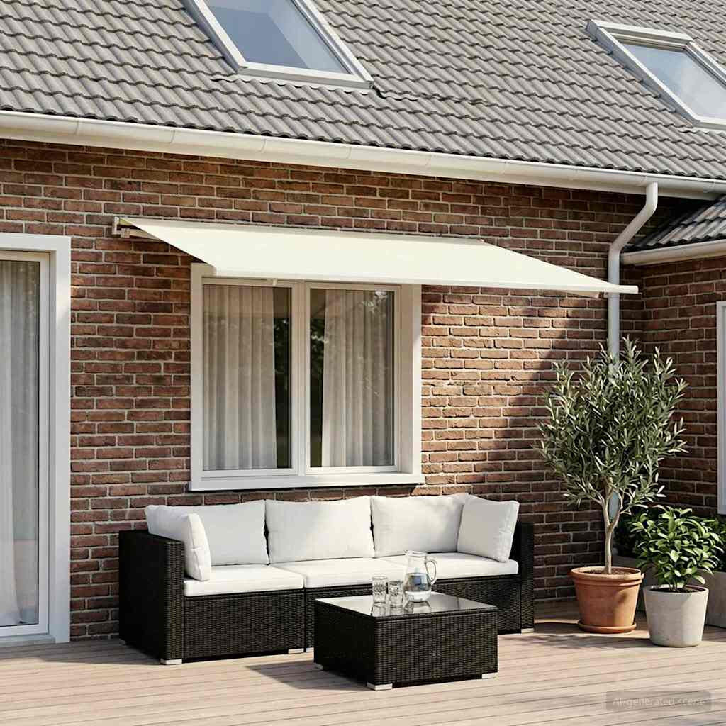 vidaXL Polyester Retractable Patio Awning Cream 350cm W x 250cm D