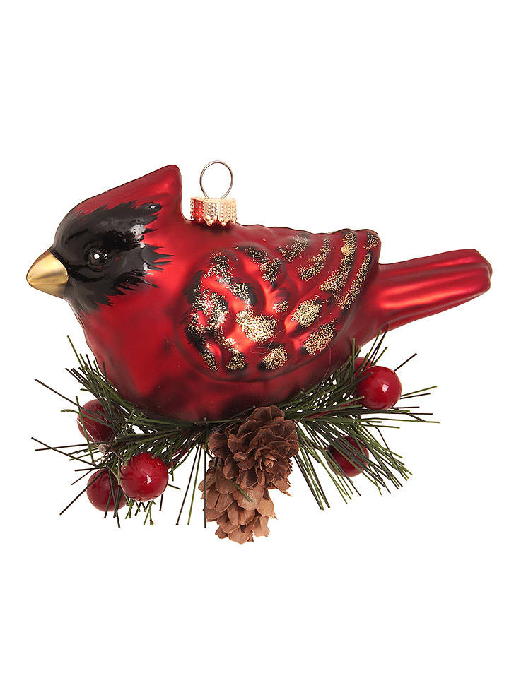 Krebs Glas Lauscha Christbaumornament "Kardinal Vogel" in Rot - (H)9 cm - onesize