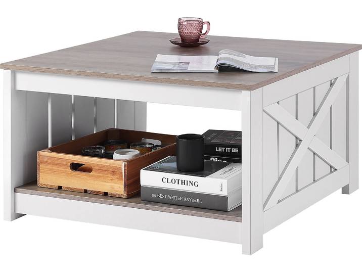 VEVOR Table basse table basse style ferme\, table basse carrée avec compartiment de rangement ouvert\, supporte une charge de 81\,7 kg table de cocktail rustique en bois