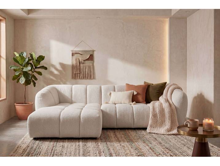 OTTO home Ecksofa Gerron, Struktur-Chenille-Stoff mit Mélange-Effekt, Breite 271 cm, L-Form, vertikale Steppung, organische Rundungen