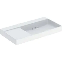 Wandwaschtisch mit Ablagefläche „One“ mit horizontalem Ablauf, rechteckig, Ablagefläche links 90 × 48 cm in weiß alpin mit KeraTect®