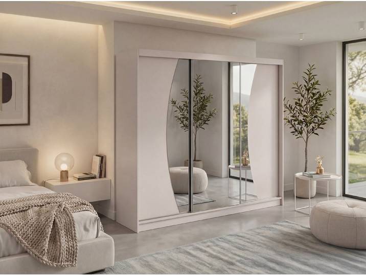 MKS MÖBEL Schiebetürenschrank VERONA 240 (mit Schubladen/ohne Schubladen, Spiegelschrank mit Kleiderstange) Schwebetürenschrank 240 cm, Kleiderschrank, modernes Design
