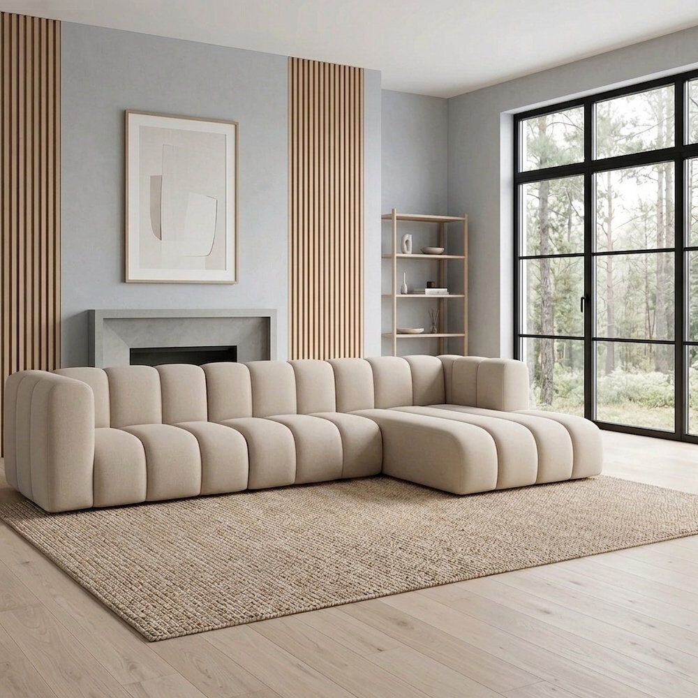 Metro 3 Seater Corner Sofa Beige 70cm H X 318cm W X 179cm D