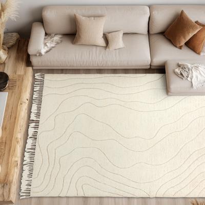 Wollteppich "Liora", creme, B:120cm H:20mm L:170cm, Wolle, SCHÖNER WOHNEN-KOLLEKTION, Teppiche, reine Wolle, Linien, mit Fransen, Ton in Ton, Wohnzimmer