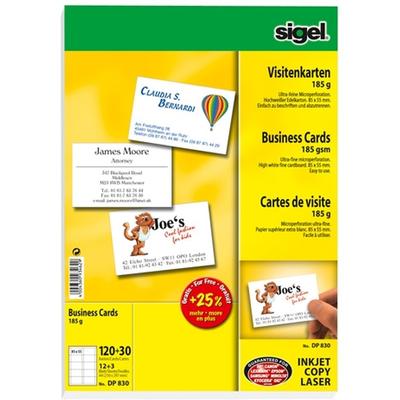 Sigel Visitenkarten MP A4 Ink/Laser/Copy 185g/qm hochweiß VE=600 Stück