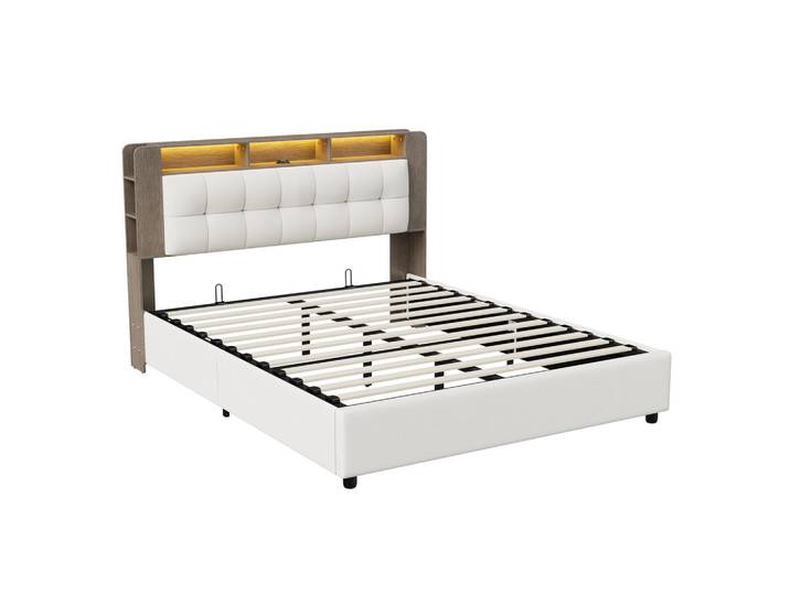 Polsterbett 140x200 cm, Weiß, LED-Beleuchtung, Mode, 140x200 cm, Schlafzimmer, Betten, Polsterbetten