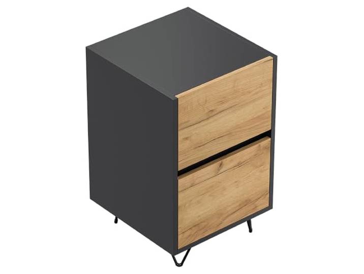 Lomadox Schlafzimmer Nachttisch Nachtschrank mit 41 cm Breite in Graphit mit Eiche, mit 2 Schubladen, Softclose & Push-to-Open, modern, grifflos