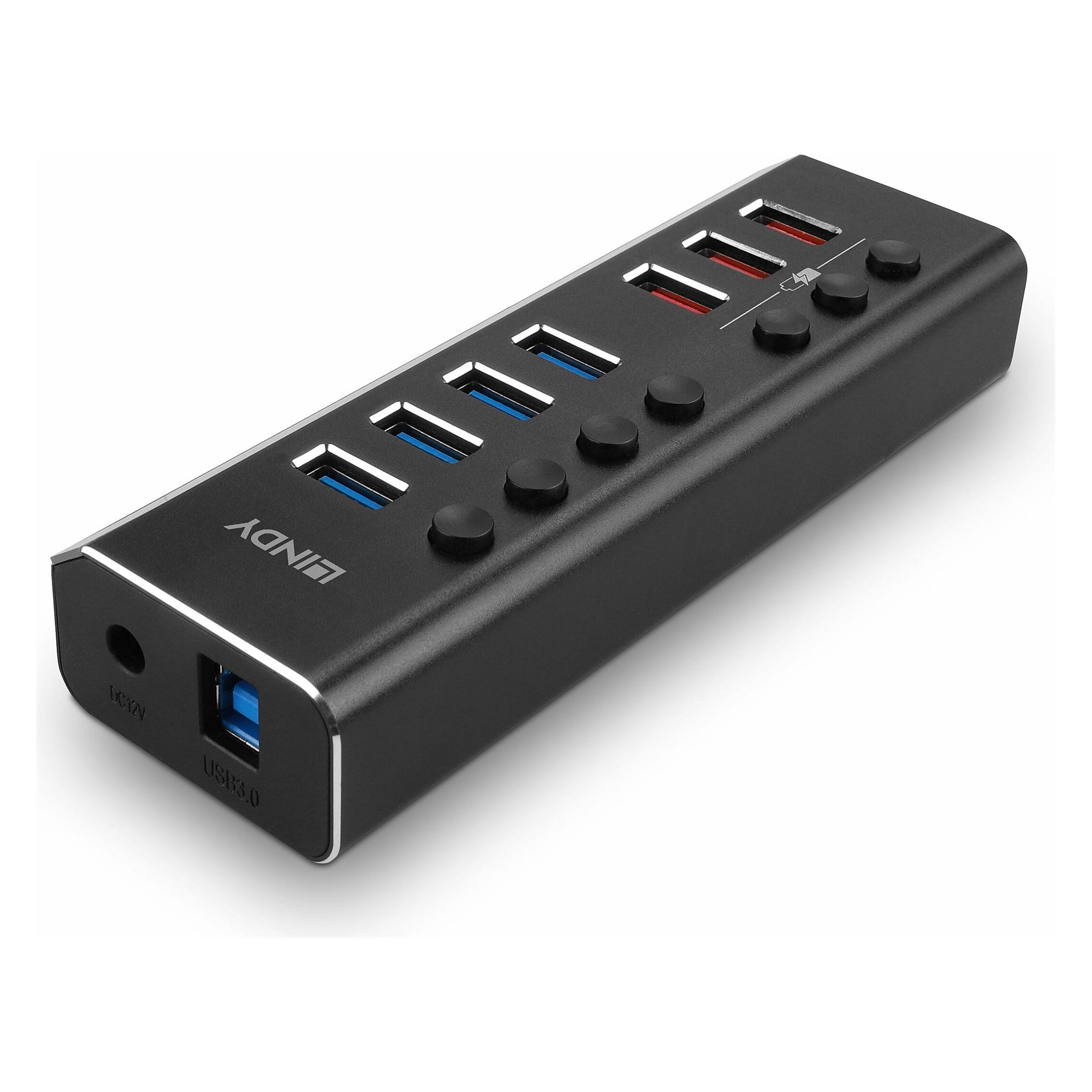 Lindy 4 Port USB 3.0 Hub mit 3 Schnelladeports Anschluss von bis zu 4 USB-Geräten und zusätzliche Schnelll (USB-B, 8 Ports) (43371)