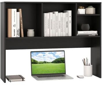 Costway Computer Desktop Bookcase with 4 Cubbies and Open Back Compartment-Black