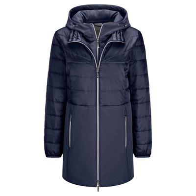 Langmantel GOLDNER "Wintermantel mit Softshell-Einsatz", Damen, Gr. 42, blau (marine), Obermaterial: 50% Polyamid PA. 47% Polyester PES. 3% Elasthan EL., Mäntel, mit Softshell-Einsatz
