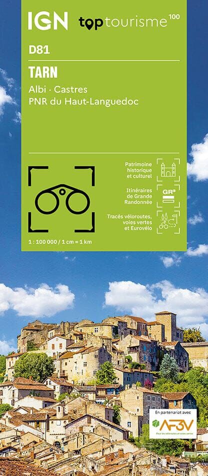 Carte touristique TOP 100 D81 - Tarn : Albi, Castres, PNR Haut-Languedoc   IGN