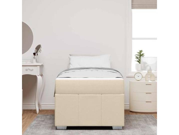 KTHLBRH Großes Einzelbett 100 x 200 cm mit Matratze, cremefarbener Stoff Lattenrost inklusive, Unterstützung 140 kg, einfache Montage, modernes Design