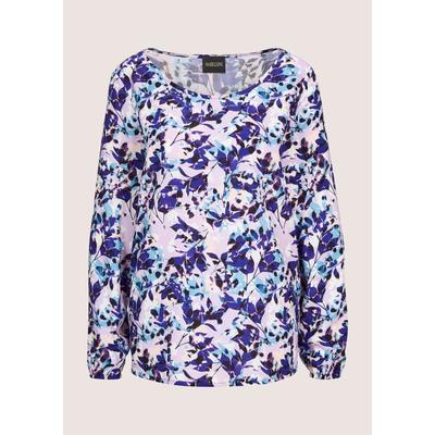 Langarmbluse MADELEINE "Bluse Florale Langarmbluse mit Rundhals", Damen, Gr. 36, lila (flieder, lila, gemustert), Obermaterial: 100% Viskose CV., Modern, figurumspielend, Blusen