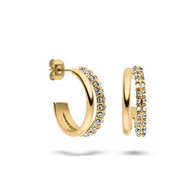 Paar Creolen S.OLIVER "Schmuck Geschenk Edelstahl Creolen The Daily Spark", gold (gelbgoldfarben, kristallweiß, kristallweiß), Ohrringe, Damen, 17mm, Edelstahl, mit Zirkonia (synth.)