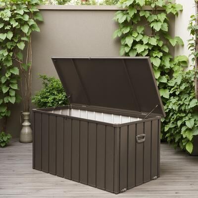 ZWYO HOSIMU Lockable Outdoor Metal Storage Box with Outside Cushions, Throw Pillows