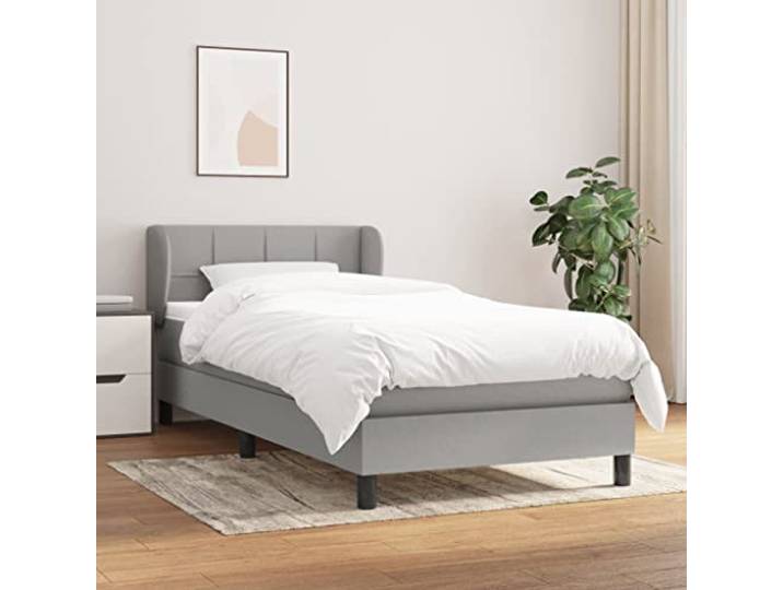 RJPLMFV Lattenrost, Matratze, 90 x 190 cm, Grau Kopfteil verstellbar, Taschenfedern, mittelharte Unterstützung, weicher Matratzenschoner
