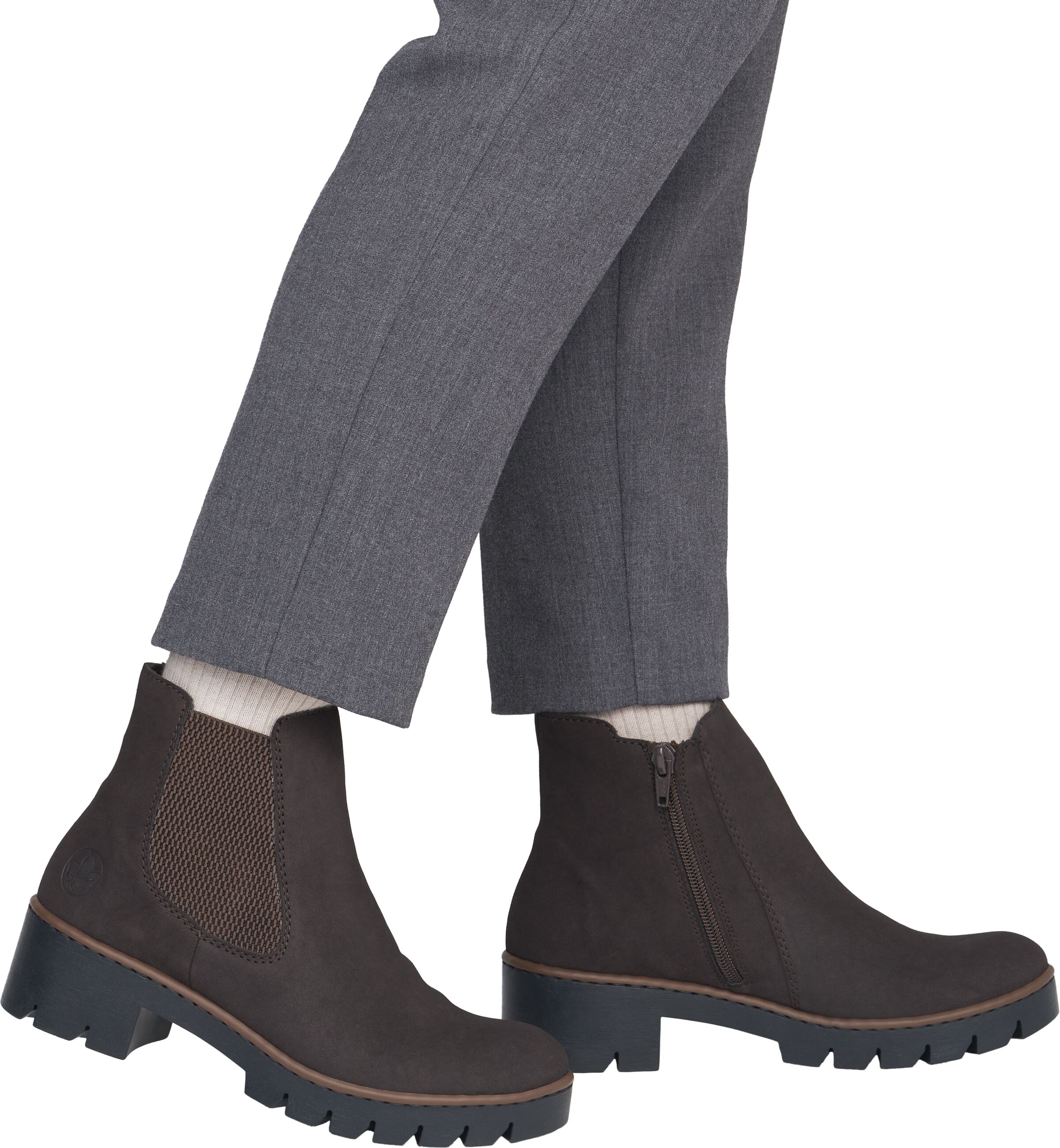 Chelseaboots RIEKER, Damen, Gr. 40, wärmend, braun, Lederimitat, aufgeraut, unifarben, Basic, Schuhe Chelseaboots, Stiefelette, Schlupfboots mit Profilsohle, Topseller