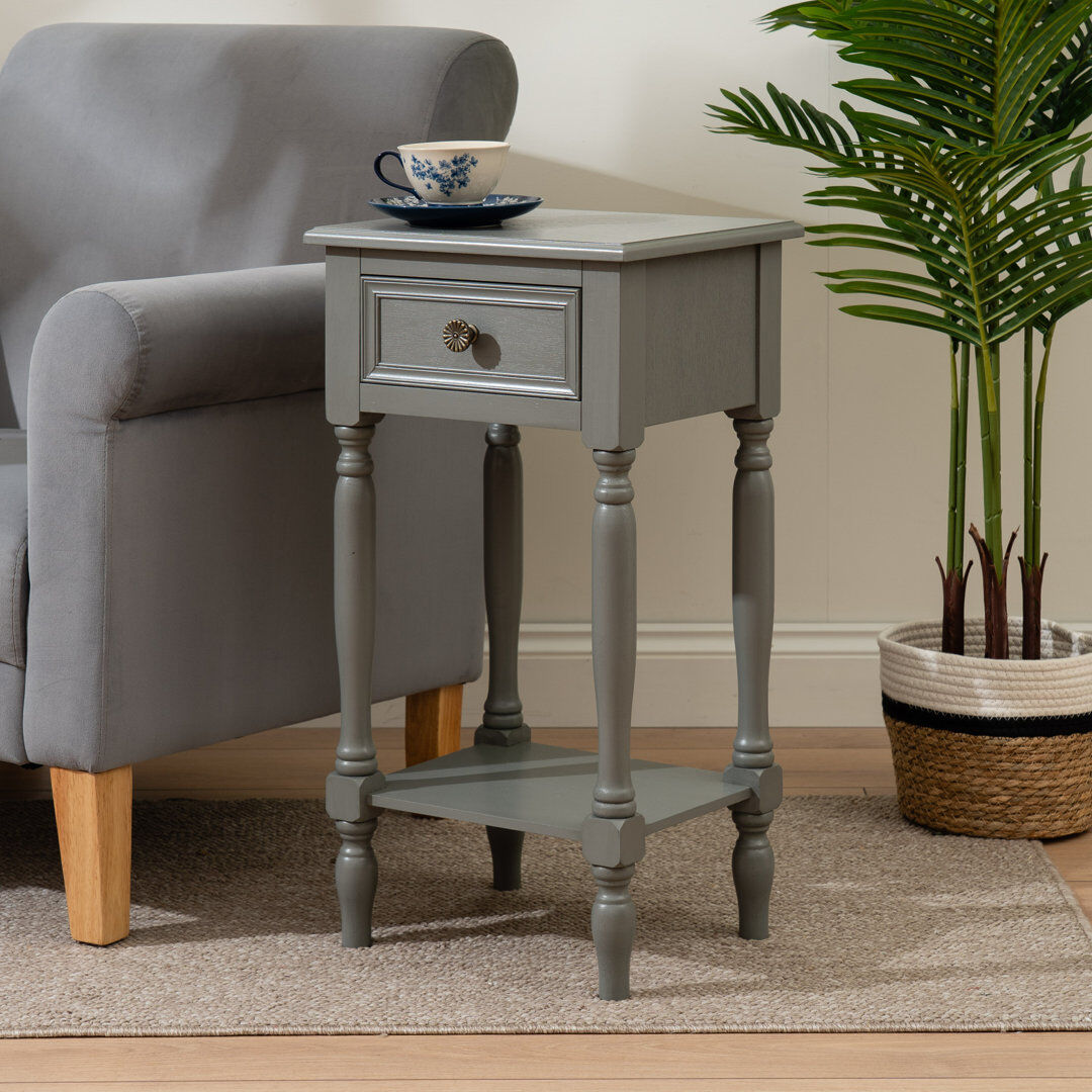 ClassicLiving Solid Wood End Table Grey 66cm H X 35.5cm W X 30cm D