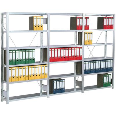 PROREGAL Büro-Fachbodenregal FALKE Stecksystem | Grundregal | HxBxT 200x100x30cm | 6 Stahlfachboden | Einseitig nutzbar | Verzinkt