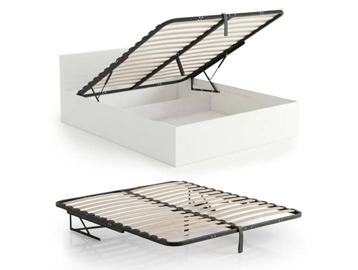 AKORD Metall-Lattenrost 160x200 cm mit Gasdruckfeder Hebemechanismus, 28 Holz-Leisten, Geteilter Bettrahmen bis 200kg belastbar, Schwarz