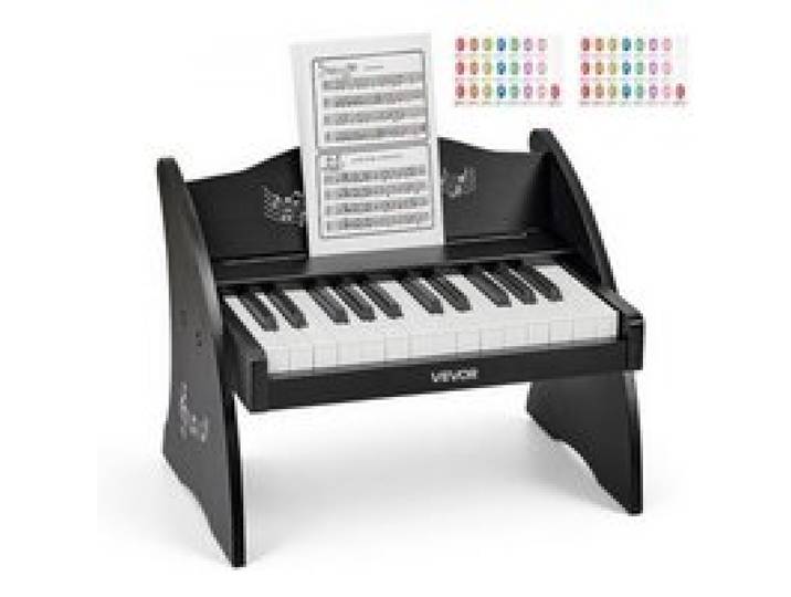 VEVOR Clavier de Piano Électronique Enfant 25 Touches Piano Électronique en Bois Mini Jouet Musical Éducatif pour Tout-petits Garçons Filles Apprentissage, Double Alimentation, Volume Réglable, Noir