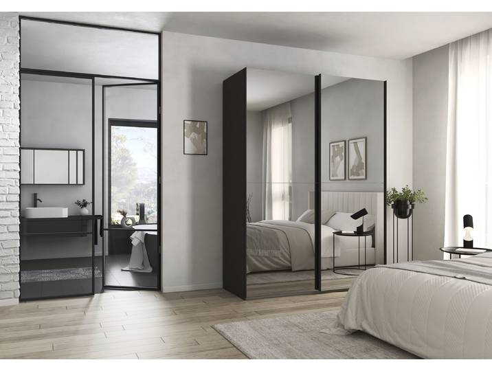 Armoire Fifty miroir gris coulissante 162cm Gris 1 miroir