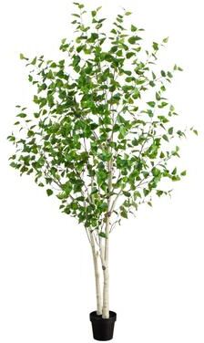 Nearly Natural 8-ft Artificial Birch Tree with Real Touch Leaves - Green
