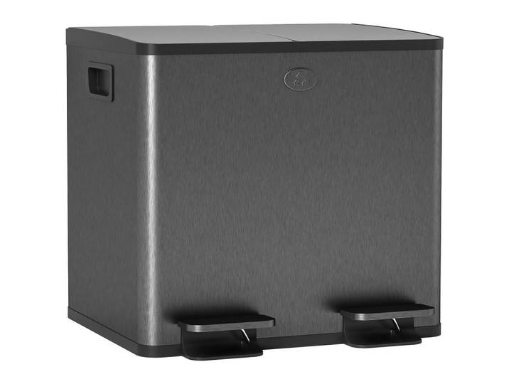 Homcom Mülleimer 2 x 15L Mülltrennsystem Edelstahl mit Softclose Deckel Schwarz, Kunststoff, 36.6x43.2x41.7 cm, Haushalt & Reinigung, Reinigung, Mülleimer & Abfallsammler