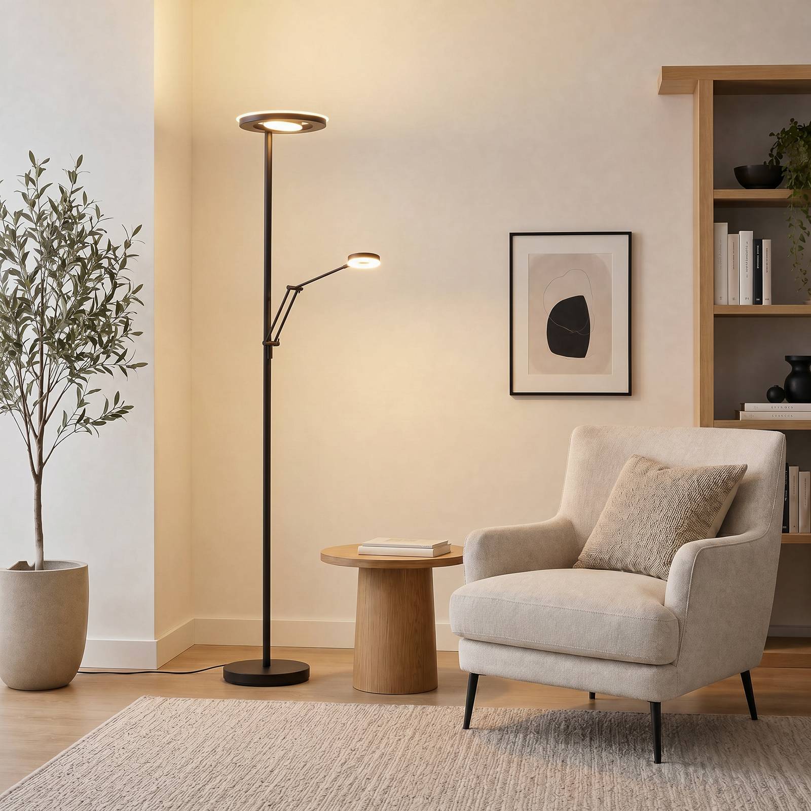 Trio Lighting LED Deckenfluter Barrie, dimmbar, schwarz, für Wohn- / Esszimmer, Metall, Modern, Leselampe