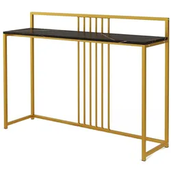 COSTWAY Konsoletisch, Beistelltisch, Gold, Flurtisch, Marmor-Optik, Schmaler Eingangstisch, Goldfarbener Metallrahmen