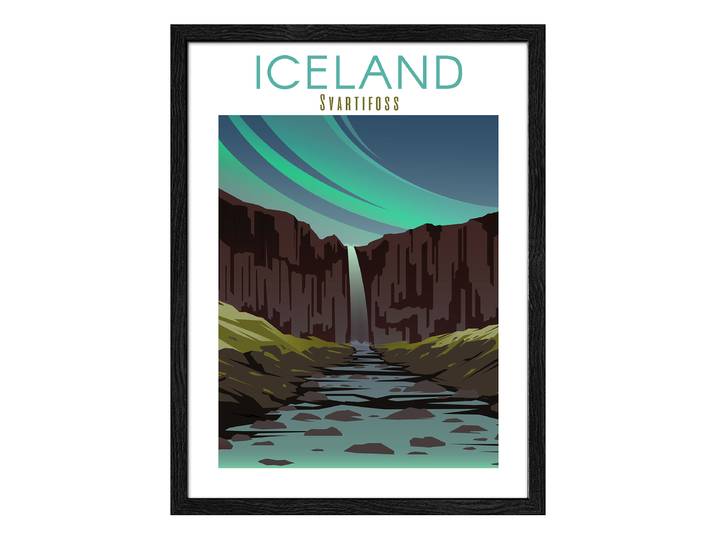 Image en bois Islande Verre flotté, MDF Turquoise/Marron/Gris 33 x 43 x 1cm
