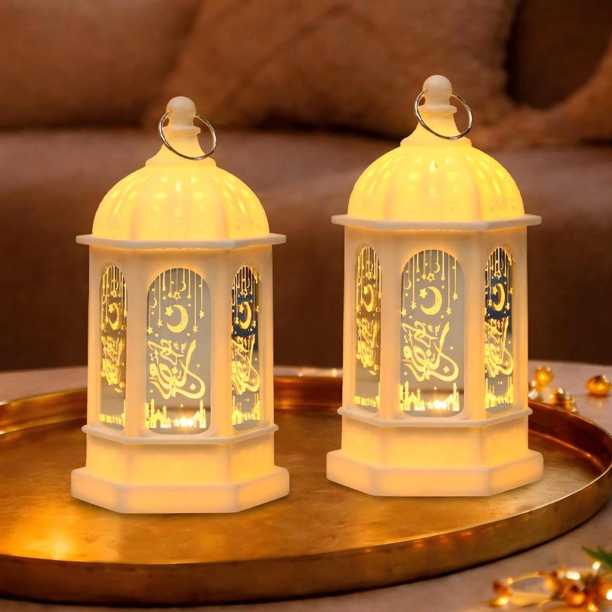 Set van 2 witte Ramadan lantaarns voor feestelijke decoratie