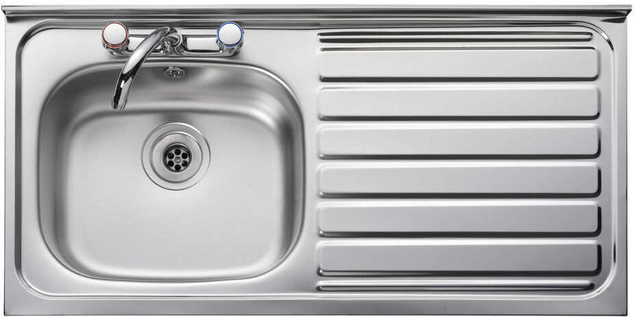 Leisure Contract 1000 x 500mm stainless steel sit on sink with 1 bowl and right-hand drainer - square front Stainless Steel 1,000mm L