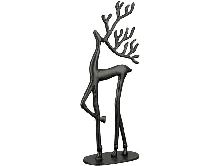 Tierfigur CASABLANCA BY GILDE Standrelief Rentier , schwarz, B:15,5cm H:37,5cm T:8cm, Aluminium, Dekofiguren, Tierfigur