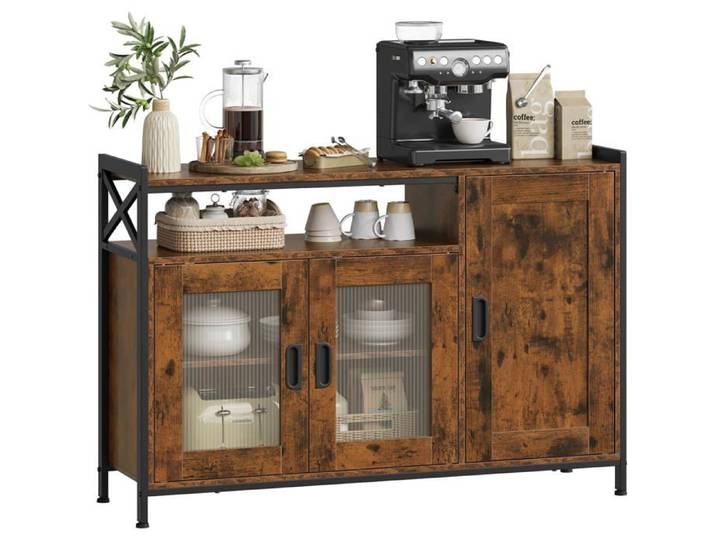 WOLTU Buffet de Cuisine à 3 Portes Meuble de Rangement pour Cuisine Salon Entrée 110x33x75 cm en Bois + Métal Marron Rustique